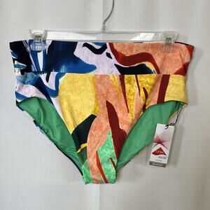 Calia Wide Band Midrise Bikini Bottom Painterly Floral Multicolor Sz 1X
